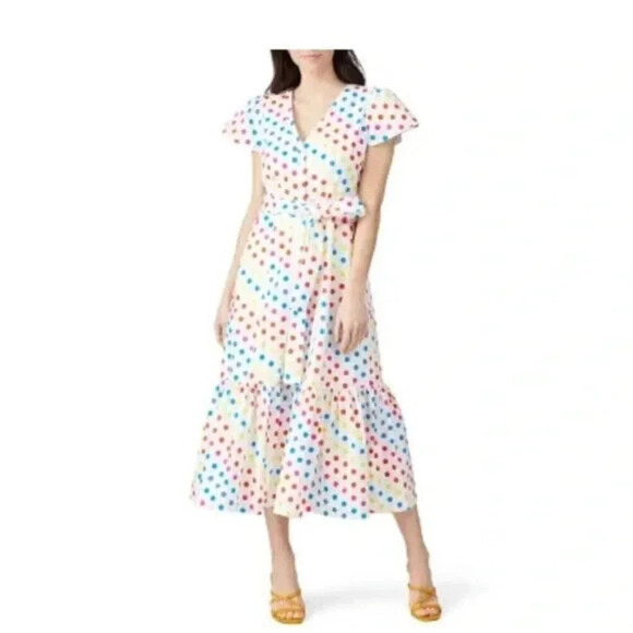 Color Me Courtney Dipping Dot Minnie Dress Size 6 Rainbow Polka Dot Midi Maximal - Picture 1 of 9